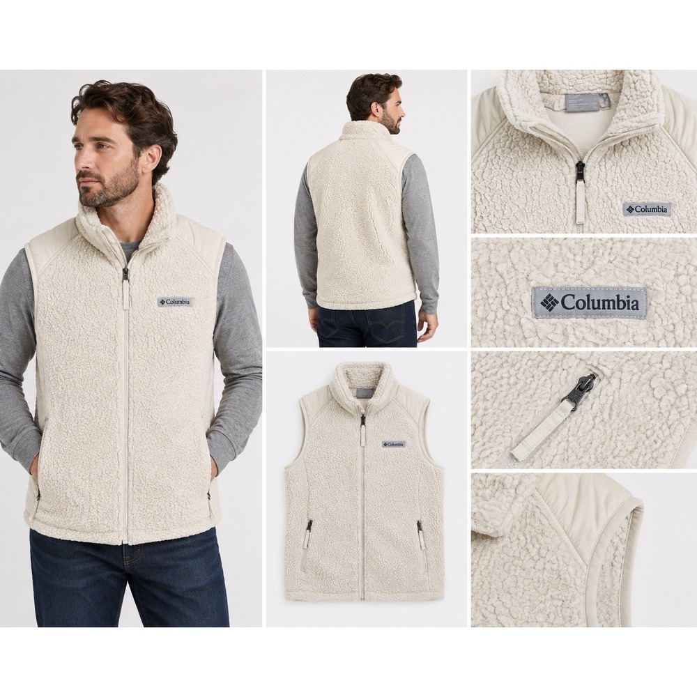 Columbia Women's Full Zipper Ivory Fleece Vest Size XS